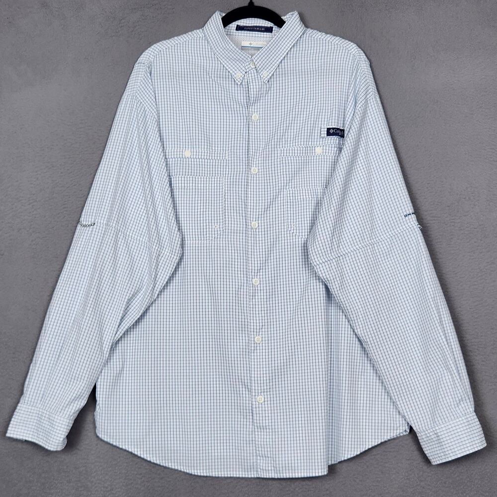 Columbia PFG Super Tamiami Shirt Mens XL White Omni-Shade Fishing Button Up